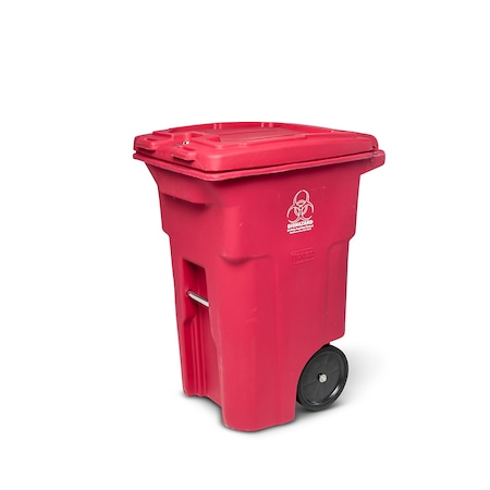 Toter 64 Gal. Red Hazardous Waste Trash Can with Wheels and Lid Lock RMN64